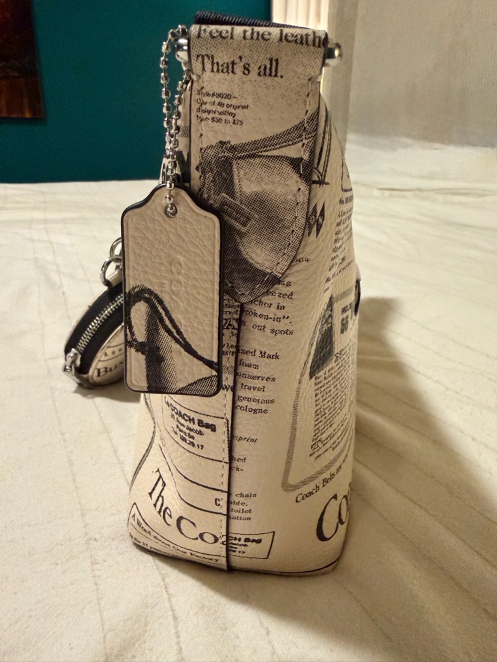 Coach Newspaper Print Shoulder Bag in Cream and Black - Picture 11 of 14